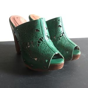 Corso Como Green Hand Tooled Leather Clogs